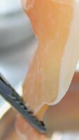 tapas with hamon AND sun dried tomatoes Cooking process Step by step Toast with serrano ham jamon, prosciutto crudo, hamon, Italian antipasti. Delicious snack with bread, cream cheese, olives. video