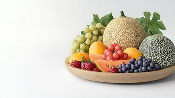 A bowl of fruit on a white background photo