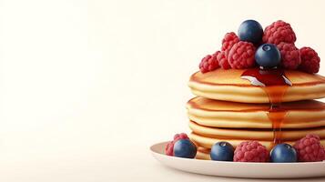 Delicious Stack of Pancakes with Syrup and Berries on Light Background for Text Space - 3D Illustration photo