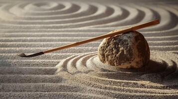 Tranquil Zen Garden Scene with Single Rake Line in High Definition photo