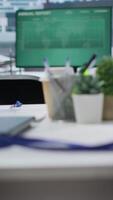 Vertical Corporate office in a high end building ready for job interviews and recruiting staff, human resources department. Empty workspace used for the recruitment process and resumes selection. video