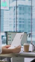 Vertical Human resources manager conducts interview with job seeker in modern office, discussing long term career goals and qualifications for the vacant position within the company. Recruitment. Camera A. video