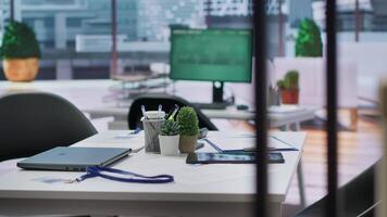 Empty modern office setup with a focus on recruitment process and hiring new personnel, business professionals develop their careers in a multinational company. Workforce planning. video