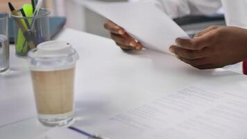 Job candidate with disability filling in the application form for the interview, registering resume within multinational company database with diversity and inclusion policy. Close up. Camera A. video