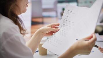 HR employers analyzing candidate CV after the job interview, carefully evaluating all qualifications and business administration knowledge or experience. Selection process for employment. Camera A. video