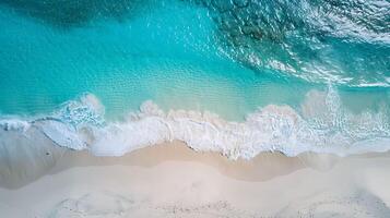 Aerial View of Pristine Beach with Turquoise Waters and White Sand Patterns photo