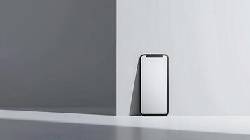 Modern Smartphone Mockup with Blank Screen and Sleek UI Design on Minimalist Background photo
