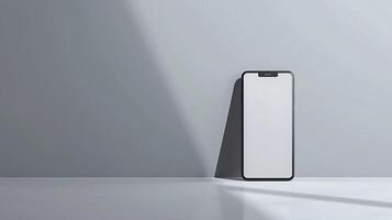 Modern Smartphone Mockup with Blank Screen and Sleek User Interface on Minimalist Background photo