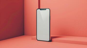 Modern Smartphone Mockup with Blank Screen and Stylish User Interface Design on Minimalist Background photo