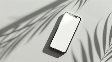 Modern Smartphone Mockup with Blank Screen and Sleek User Interface on Minimalist Background photo
