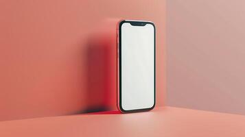 Modern Smartphone Mockup with Blank Screen and Sleek User Interface Design on Minimalist Background photo