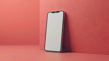 Modern Smartphone Mockup with Blank Screen and Sleek User Interface on Minimalist Background photo