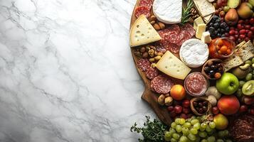 Elegant Charcuterie Board with Cheeses, Meats, Fruits, and Nuts on Display with Copy Space photo