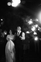 newlyweds at a wedding of sparklers photo