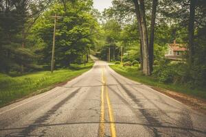 Endless road of travel on rural highways There are natural trees on both sides of the road. photo