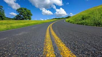 Endless road of travel on rural highways There are natural trees on both sides of the road. photo