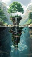 Serene Waterfall in Enchanting Forest with Lush Moss, photo