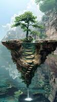 Serene Waterfall in Enchanting Forest with Lush Moss, photo