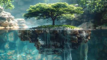 Serene Waterfall in Enchanting Forest with Lush Moss, photo