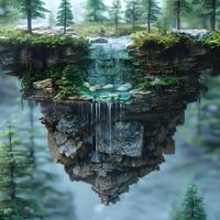 Serene Waterfall in Enchanting Forest with Lush Moss, photo