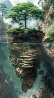 Serene Waterfall in Enchanting Forest with Lush Moss, photo