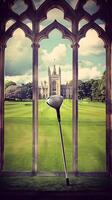 Realistic golf course inside of a mansion made of Synthetic grass, photo