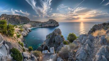 Beautiful beach views in Greece, Clean and beautiful, in the afternoon, which in Generate AI photo