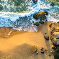 Balneario Camboriu in Santa Catarina. Taquaras Beach and Laranjeiras Beach in Balneario Camboriu. Aerial view in landscape. Square image photo