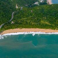 Balneario Camboriu in Santa Catarina. Taquaras Beach and Laranjeiras Beach in Balneario Camboriu. Aerial view in landscape. Square image photo
