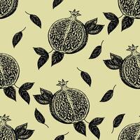 Seamless pattern with pomegranate fruits on a light background. Stock illustration on a horticultural theme. It is used for menus, advertisements and covers, packaging paper, food illustrations. vector