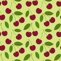 Seamless cherry pattern on a light background. For printing, wrapping paper, packaging, magazines, books, postcards, menu covers, web pages, fabrics, textiles for fruit stores. Stylish design. vector