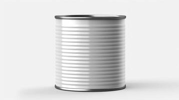 Closed new tin can isolated on white mockup for design. Neural network photo