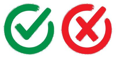 Check mark icon brush and X mark symbol brush stroke vector
