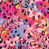 Exotic hand drawn flower and leaf seamless pattern with abstract background vector
