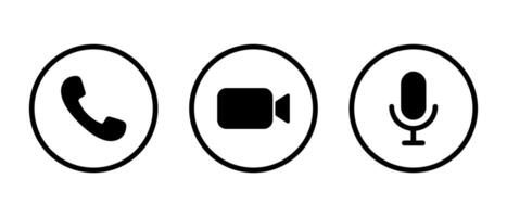 Phone call, camera, and mic icon on circle line vector