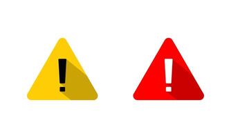 Triangle warning sign icon with long shadow. Danger caution symbol vector