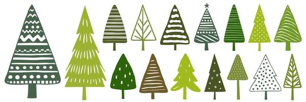 Various stylized Christmas trees with unique patterns on a white background vector