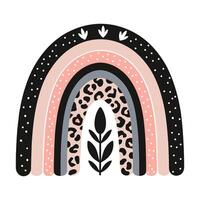 Abstract rainbow illustration with floral and leopard patterns on white background vector