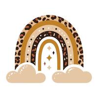 Leopard print rainbow with clouds in neutral tones trendy illustration vector