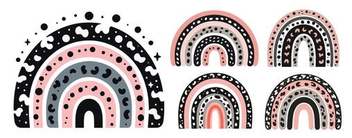 Abstract rainbow animal leopard patterns with dots and shapes boho illustration vector