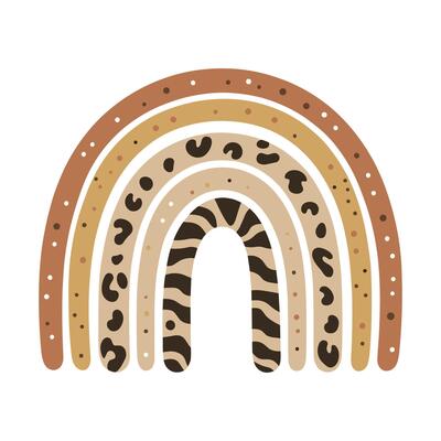 Stylized rainbow with animal leopard print patterns illustration