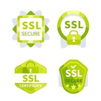 Four green icons are representing ssl security certificates and secured internet connection vector