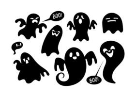 Collection of cute cartoon ghosts with different expressions, perfect for halloween themed designs vector