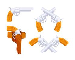 Set of pistols in a flat style, some are pointing to the right, others to the left, and others are crossed vector