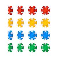 Set of colorful casino chips showing different rotations, perfect for gambling and casino themed projects vector