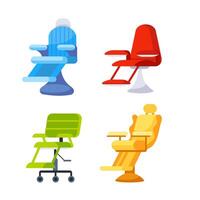 Four different chairs are standing in a row, designed for clients of spa, beauty salon or hairdressing vector