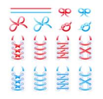 Different options for tying shoelaces, a set of knots in red and blue on a white background vector