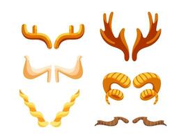 Collection of various animal horns, showcasing their unique shapes and textures, often associated with power and strength vector