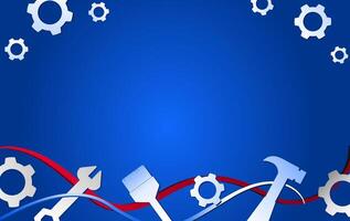 Happy Labor day banner, America, USA background in modern style with labor tools in gradient blue background, for decoration and copy space vector