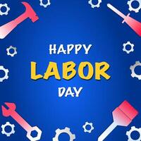 Labor day banner, labor day border, USA federal holiday concept background in modern style with labor tools in gradient blue background vector